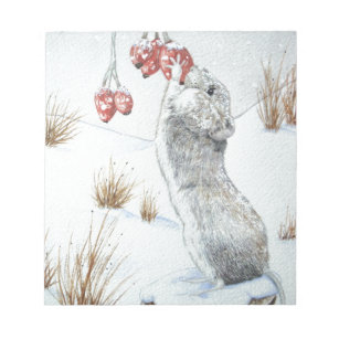 Cute mouse and red berries snow scene wildlife  notepad