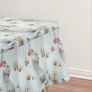 Cute mouse and red berries snow scene wildlife tablecloth
