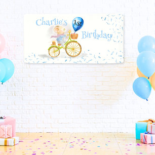 Cute Mouse Animal Boy 1st Birthday Party Welcome Banner