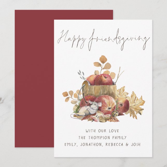 Cute Mouse Apples Foliage Happy Friendsgiving (Front/Back)