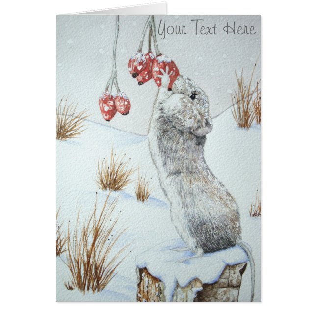 cute mouse berries snow scene wildlife chistmas (Front)
