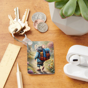Cute mouse boy on his way to school, personalised  key ring