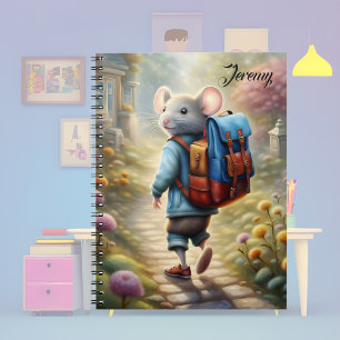 Cute mouse boy on his way to school,personalised notebook