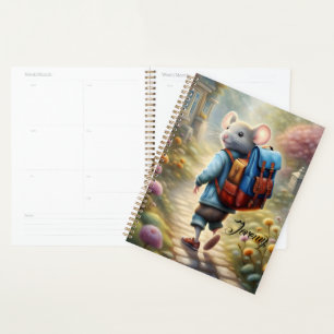 Cute mouse boy on his way to school,personalised planner