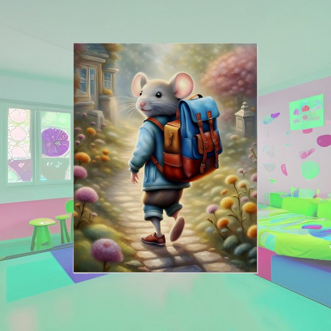 Cute mouse boy on his way to school, poster (Creator Uploaded)