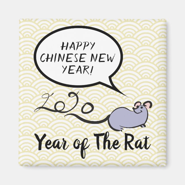 Cute Mouse Cartoon Lunar Rat New Year 2020 SqM Magnet (Front)