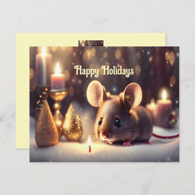 Cute mouse celebrates Christmas  - Holiday Card (Front/Back)