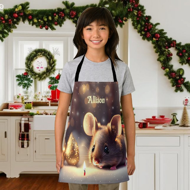 Cute mouse celebrates Christmas - kids  Apron (Creator Uploaded)
