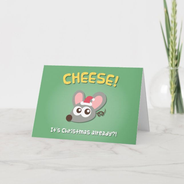 Cute Mouse Cheese Its Christmas Pun Greeting Card (Front)