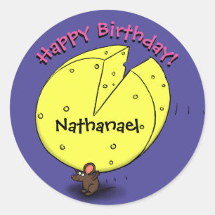 Cute mouse cheese personalised cartoon birthday classic round sticker