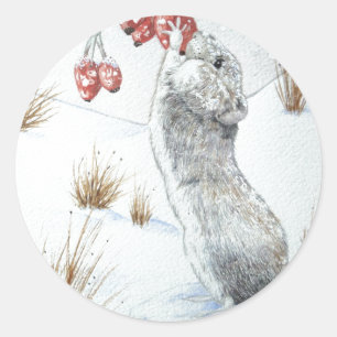 Cute mouse christmas snow-scene wildlife  classic round sticker