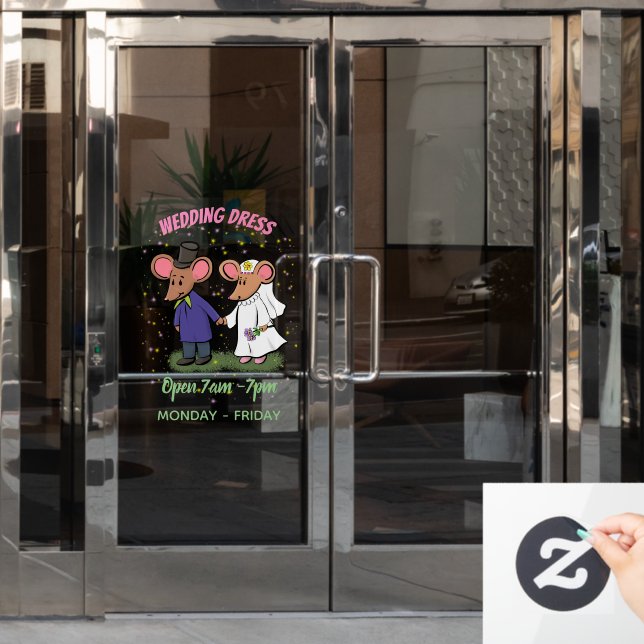 Cute mouse couple cartoon illustration (Office Door)