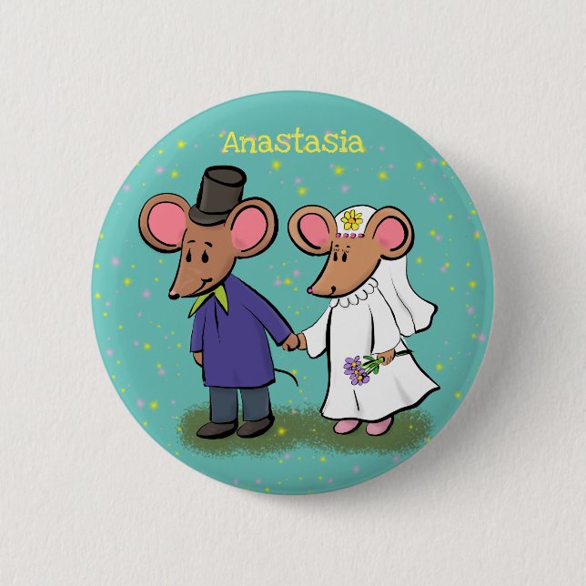Cute mouse couple cartoon illustration 6 cm round badge (Front)