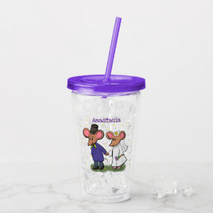 Cute mouse couple cartoon illustration acrylic tumbler
