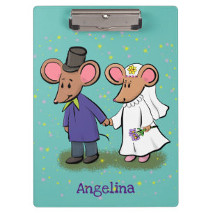 Cute mouse couple cartoon illustration clipboard