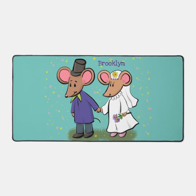 Cute mouse couple cartoon illustration desk mat (Front)