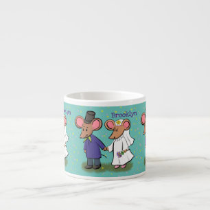 Cute mouse couple cartoon illustration espresso cup