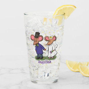 Cute mouse couple cartoon illustration glass