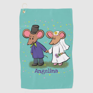 Cute mouse couple cartoon illustration  golf towel