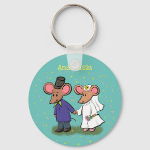 Cute mouse couple cartoon illustration key ring