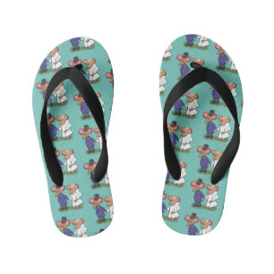 Cute mouse couple cartoon illustration kid's thongs