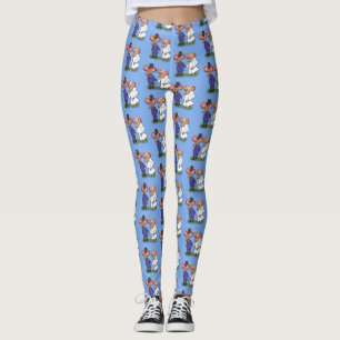 Cute mouse couple cartoon illustration leggings