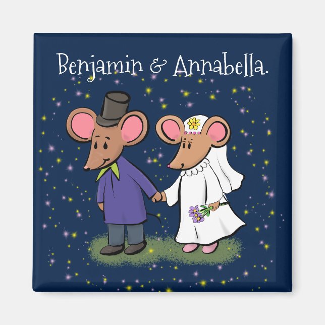 Cute mouse couple cartoon illustration magnet (Front)