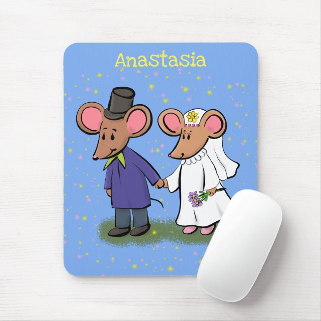 Cute mouse couple cartoon illustration pad (With Mouse)