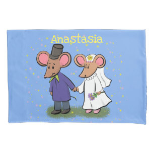 Cute mouse couple cartoon illustration pillowcase