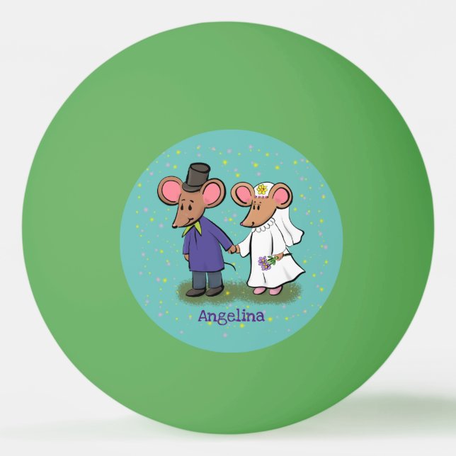 Cute mouse couple cartoon illustration ping pong ball (Front)