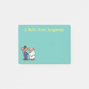 Cute mouse couple cartoon illustration post-it notes