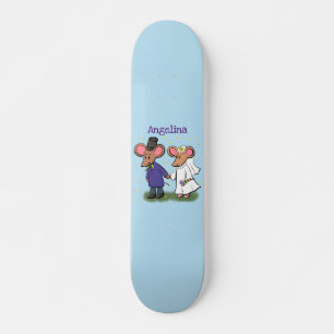Cute mouse couple cartoon illustration skateboard
