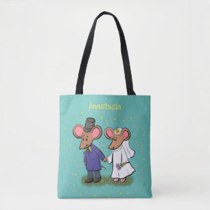 Cute mouse couple cartoon illustration tote bag