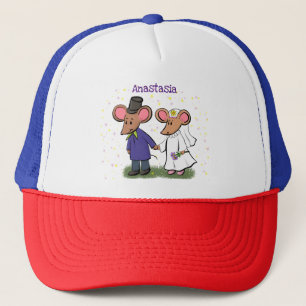 Cute mouse couple cartoon illustration trucker hat