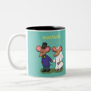 Cute mouse couple cartoon illustration Two-Tone coffee mug
