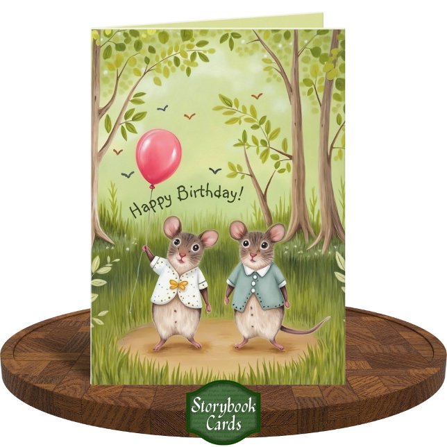 Cute Mouse Couple Forest Painting Birthday  Card (Creator Uploaded)