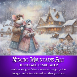 Cute Mouse Couple In Quaint Village Decoupage Tissue Paper