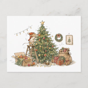 Cute Mouse Decorating Christmas Tree for Animal Lo Postcard