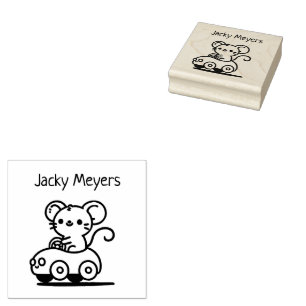Cute Mouse Driving a Car Rubber Stamp