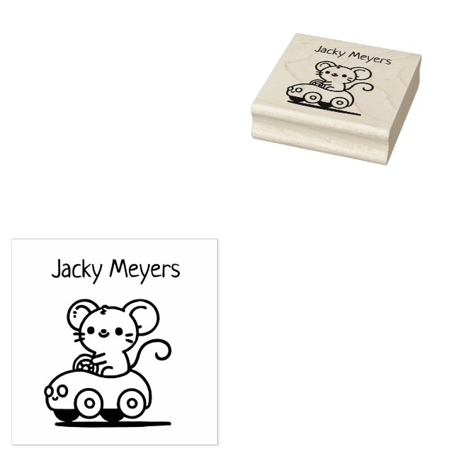 Cute Mouse Driving a Car  Rubber Stamp (Stamped)