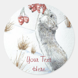 Cute mouse eating berries wildlife snow scene classic round sticker