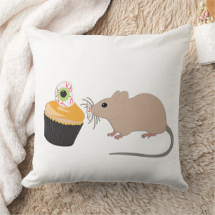 Cute Mouse Eating Halloween Eyeball Cupcake Cushion
