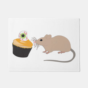 Cute Mouse Eating Halloween Eyeball Cupcake Doormat