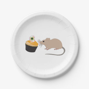 Cute Mouse Eating Halloween Eyeball Cupcake Paper Plate