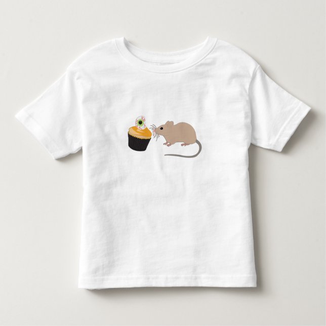 Cute Mouse Eating Halloween Eyeball Cupcake Toddler T-Shirt (Front)