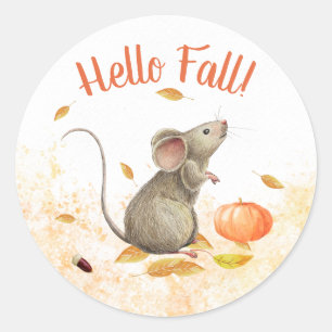 Cute Mouse Fall Classic Round Sticker