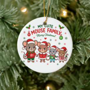 Cute Mouse Family Merry Christmas Ceramic Ornament