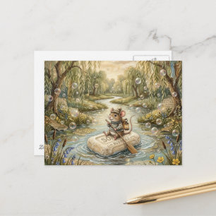 Cute Mouse Floating Down River on Soap Postcard