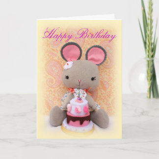 Cute Mouse Girl Doll with Cake Birthday Card