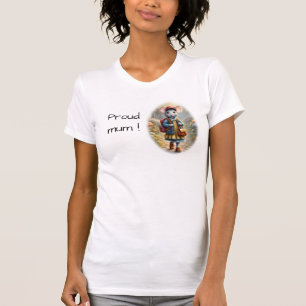 Cute mouse girl on her way to school, custom T-Shirt